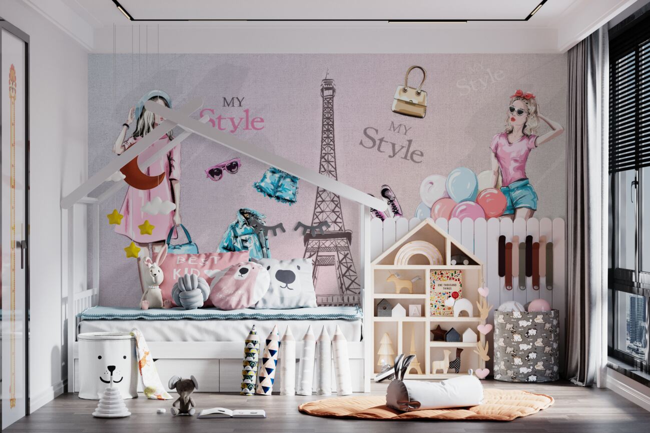 Fototapeta Dwie stylowe dziewczyny i wieża Eiffla