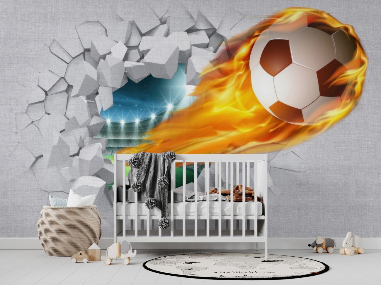 Fototapeta Piłka piłkarska przebija się przez ścianę