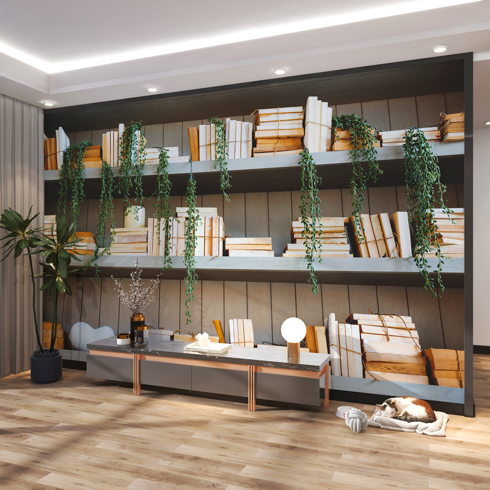 Fototapeta przytulne półki na książki i zioła