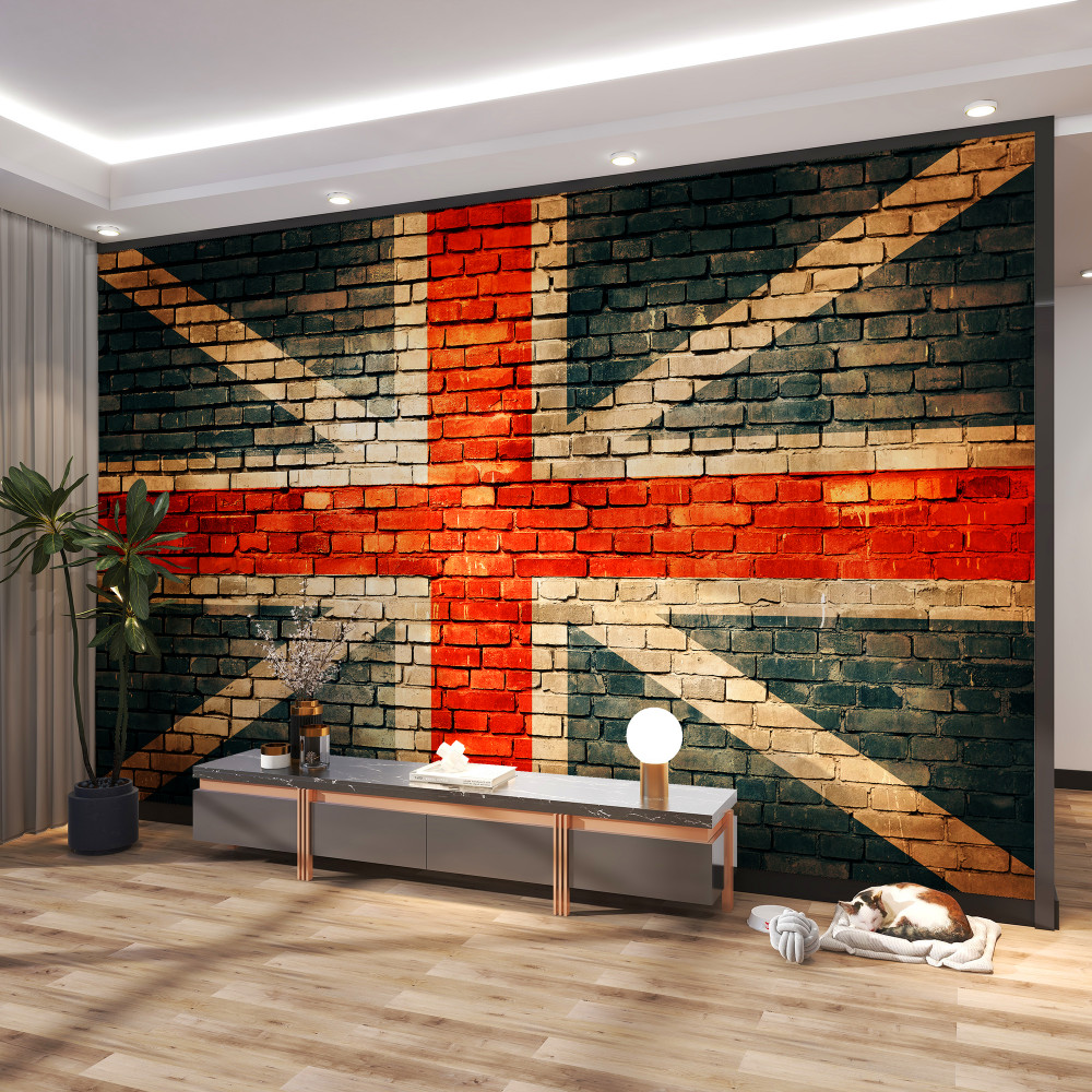 Fototapeta Flaga Wielkiej Brytanii na ścianie z cegły