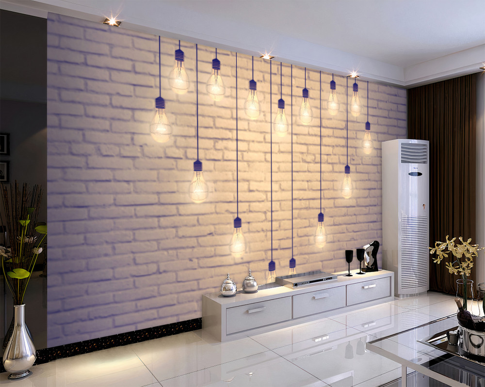 Fototapeta serce wykonane z żarówek na tle ceglanego muru