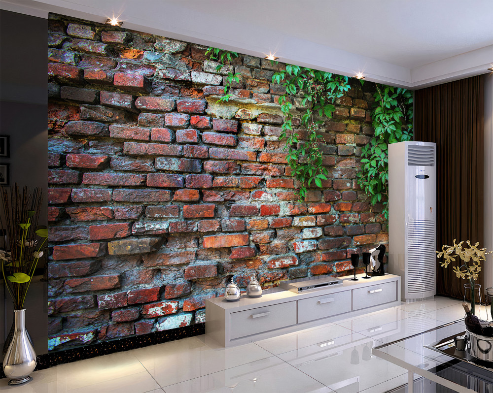 Fototapeta zieleń na starym ceglanym murze