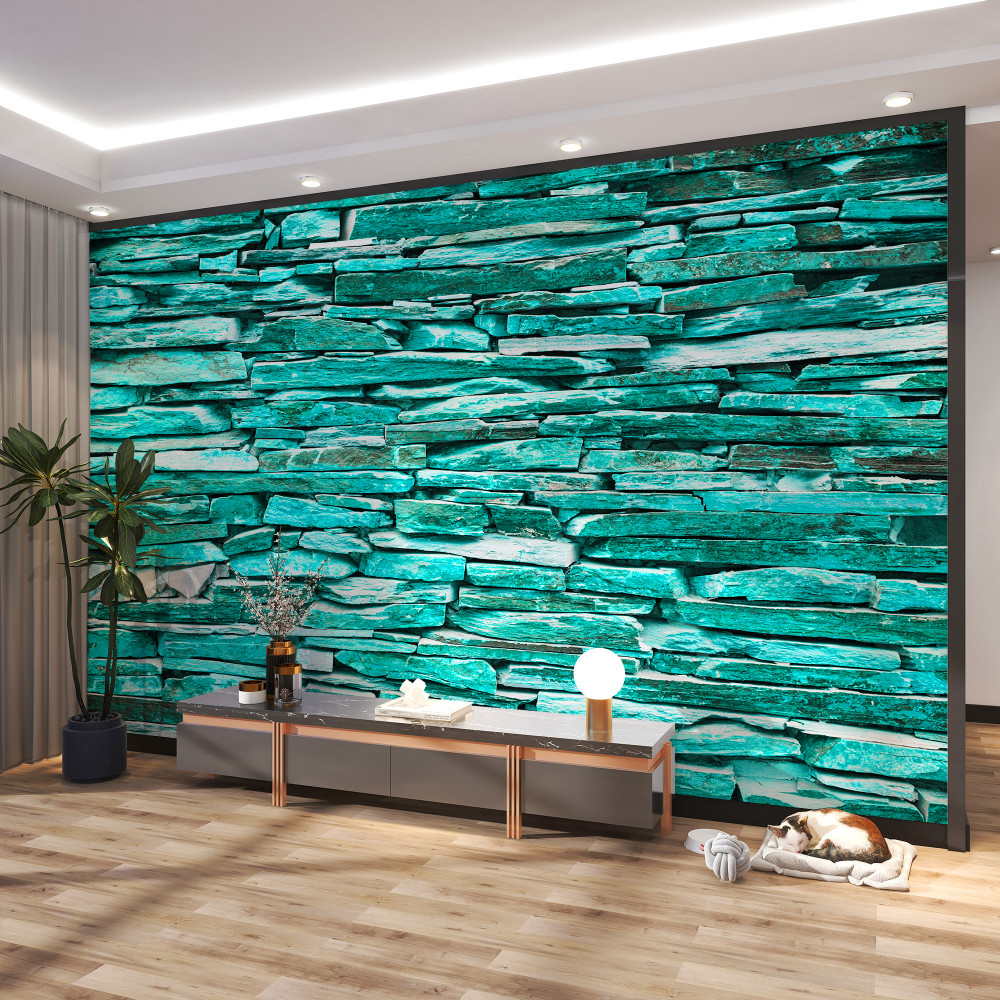 Fototapeta turkusowy kamienny mur