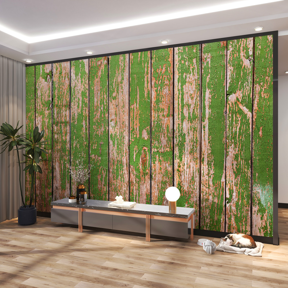 Fototapeta stary, łuszczący się zielony płot