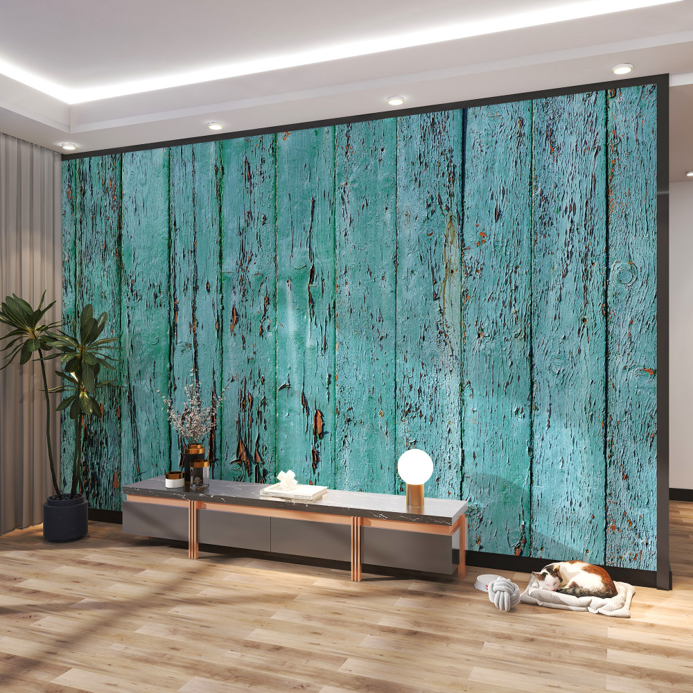 Fototapeta stare, malowane deski z miętowego drewna