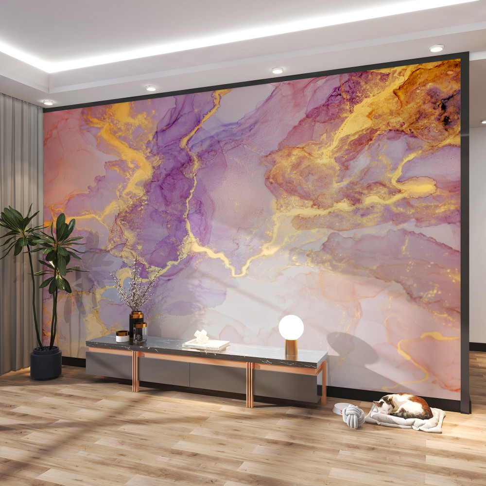 Fototapeta płynny liliowy ze złotem