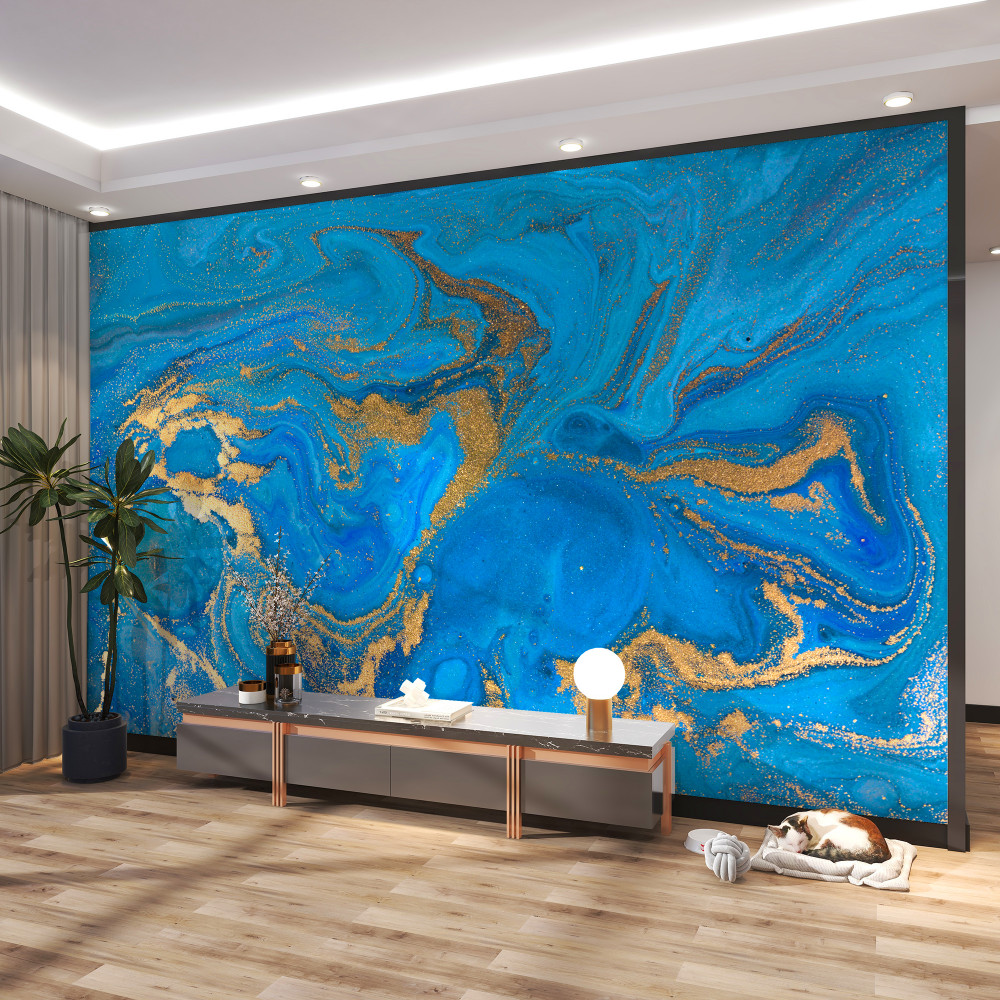 Fototapeta niebieski marmur ze złotem