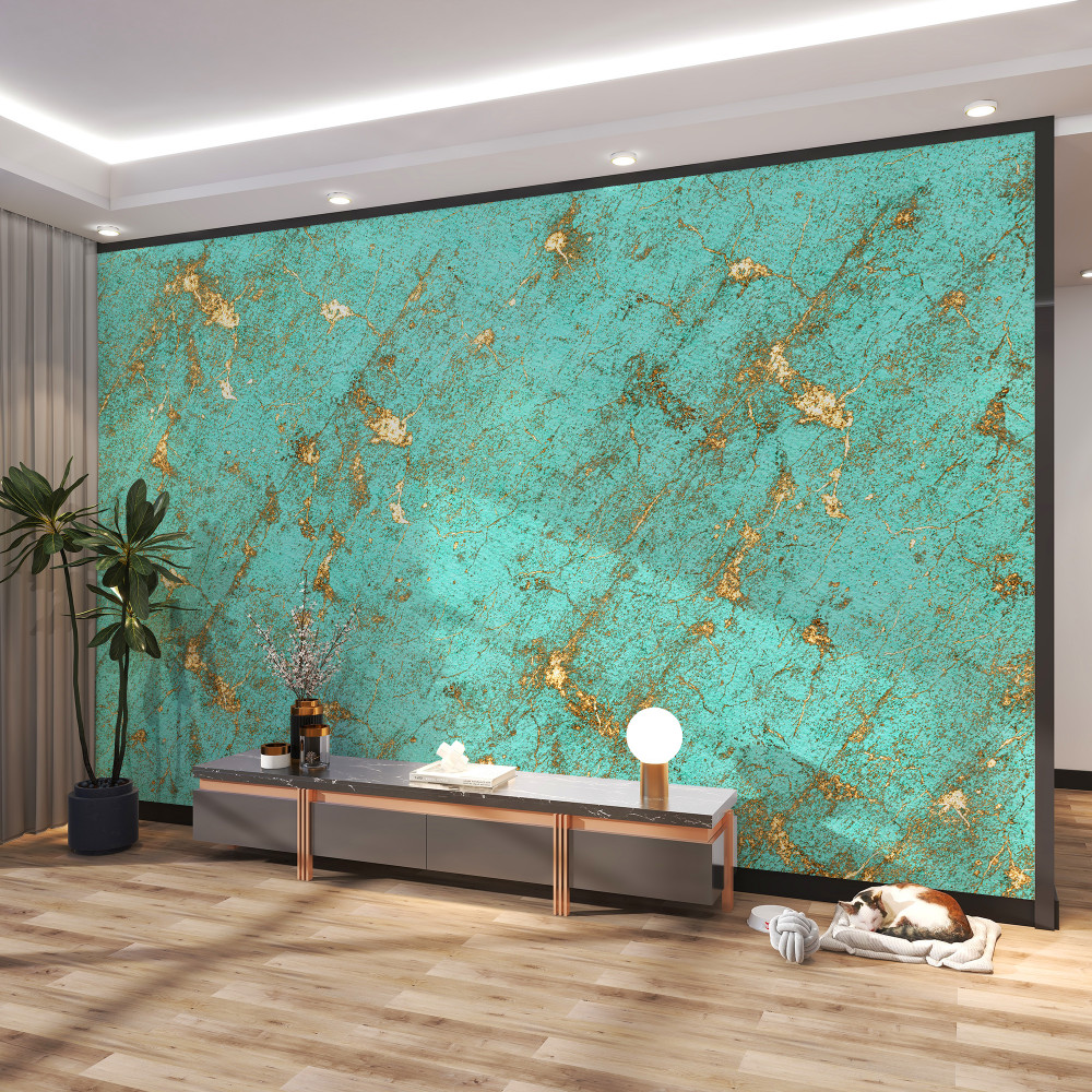 Fototapeta szmaragdowy marmur ze złotem