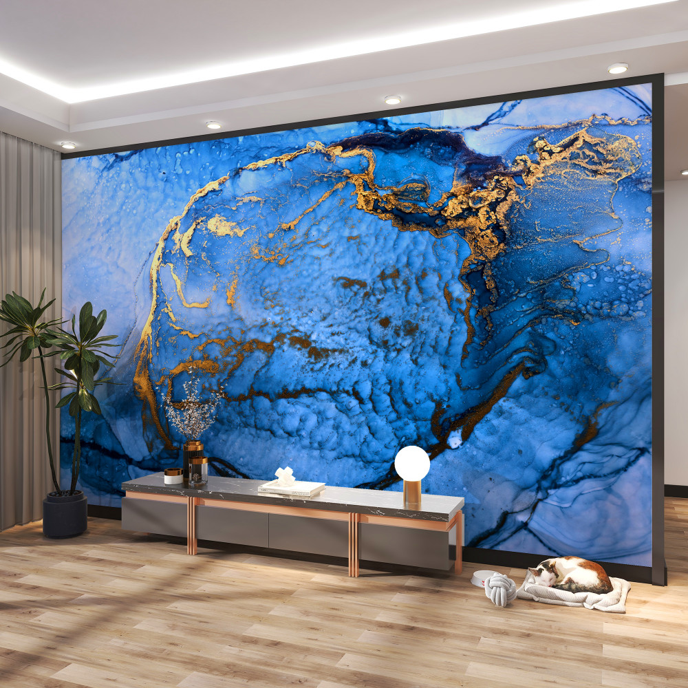 Fototapeta niebieskie fale ze złotem