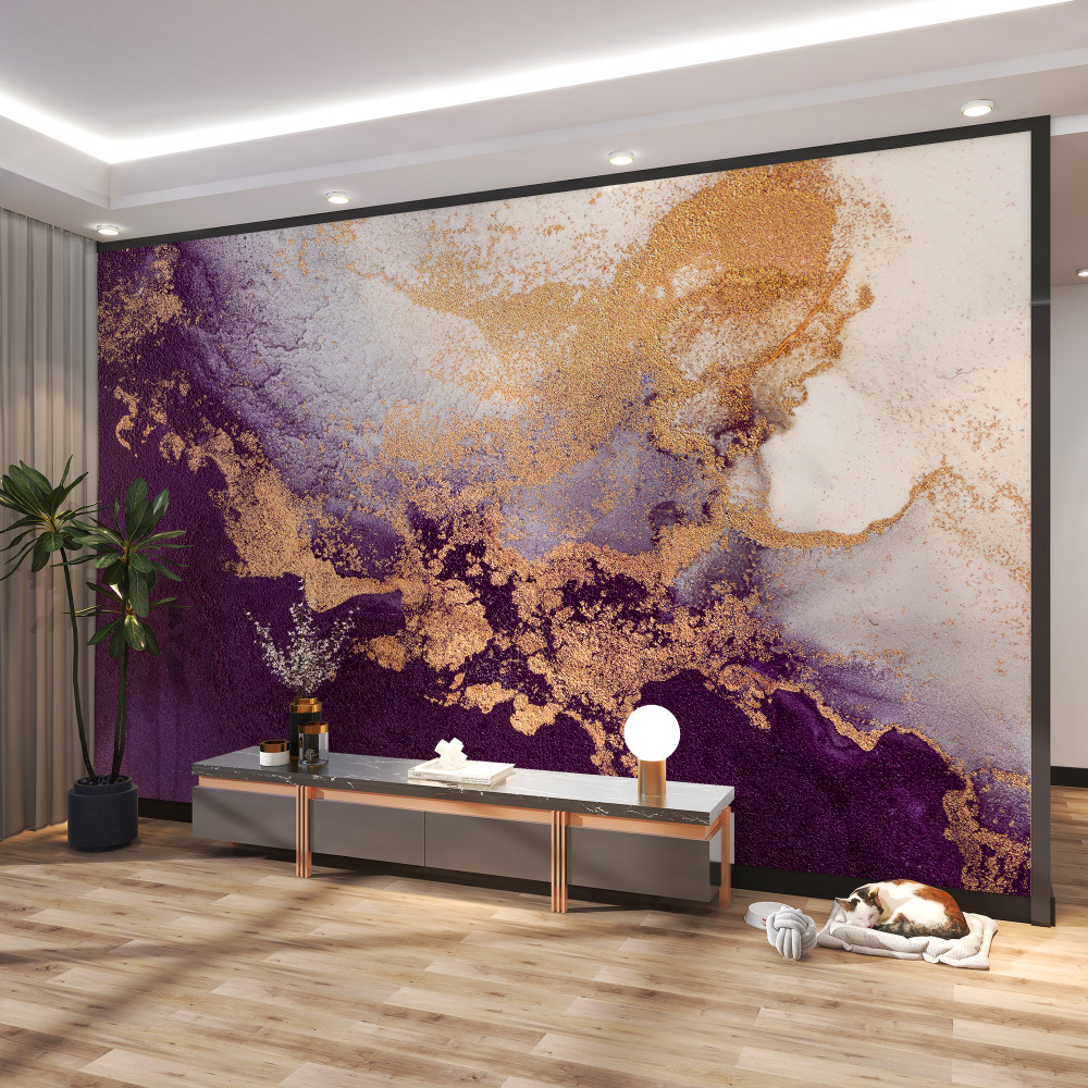 Fototapeta malowanie w kolorze fioletowym i złotym