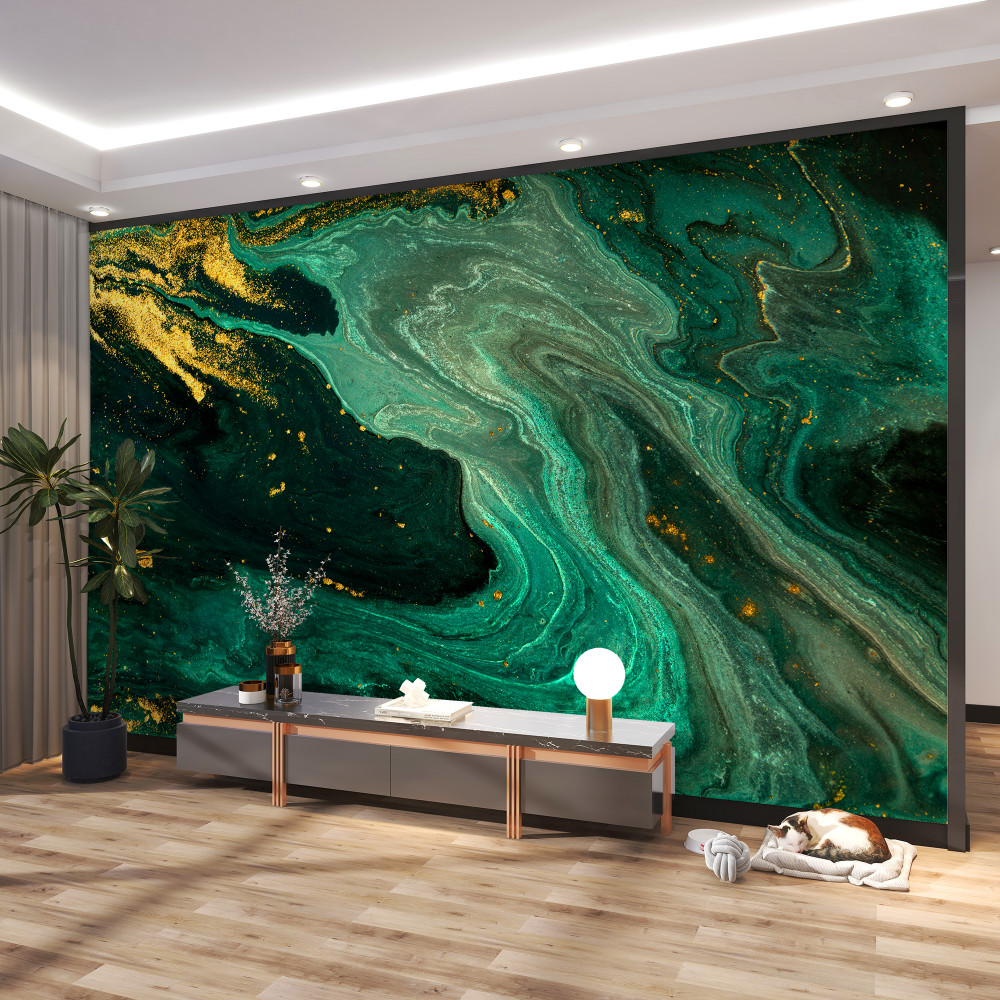Fototapeta szmaragdowe plamy ze złotem