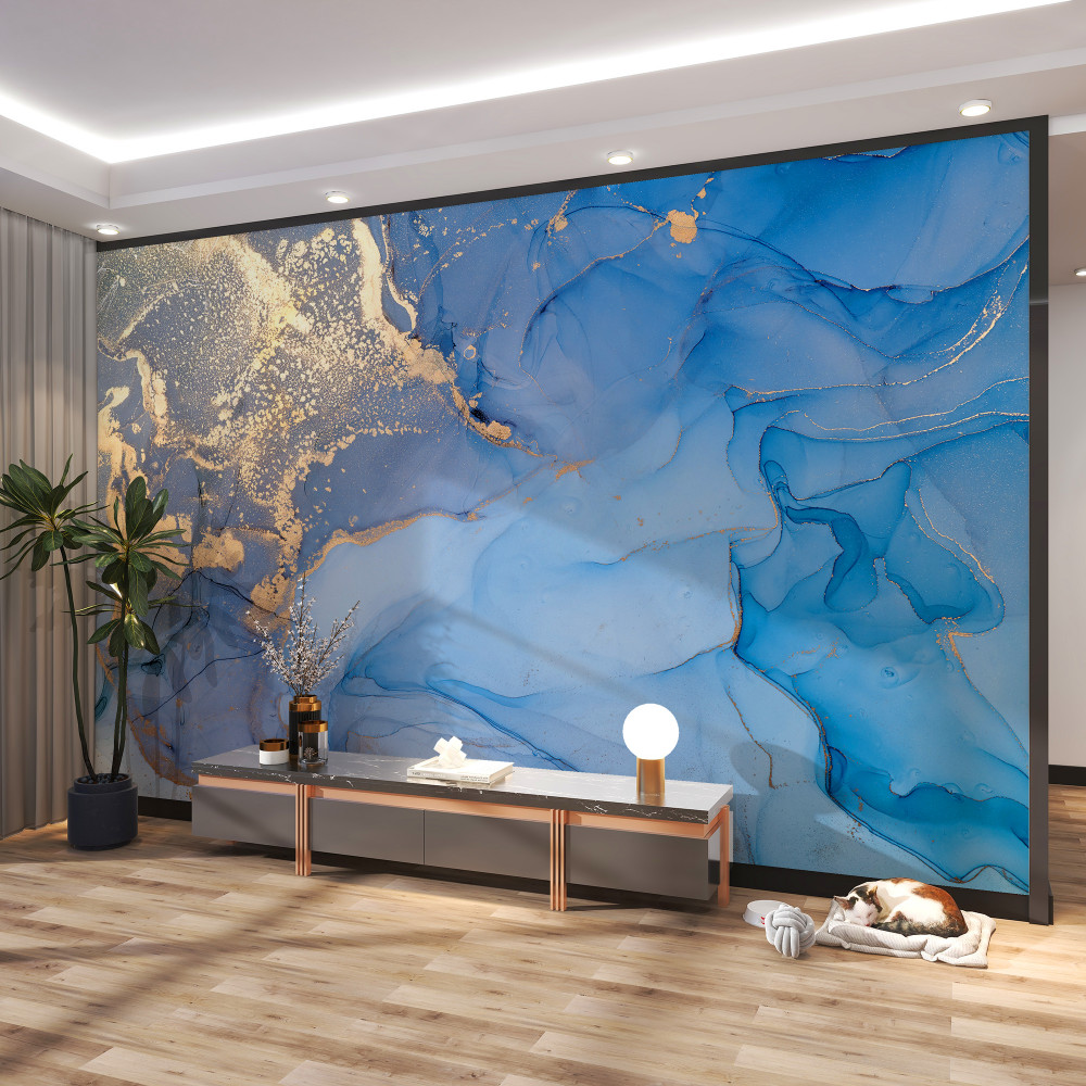 Fototapeta niebieski płyn ze złotem