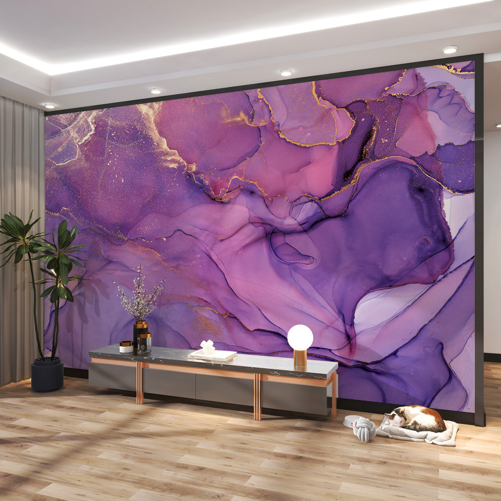 Fototapeta liliowe marmurowe tło ze złotem