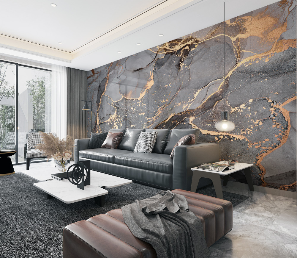 Fototapeta szara i złota abstrakcja akwareli