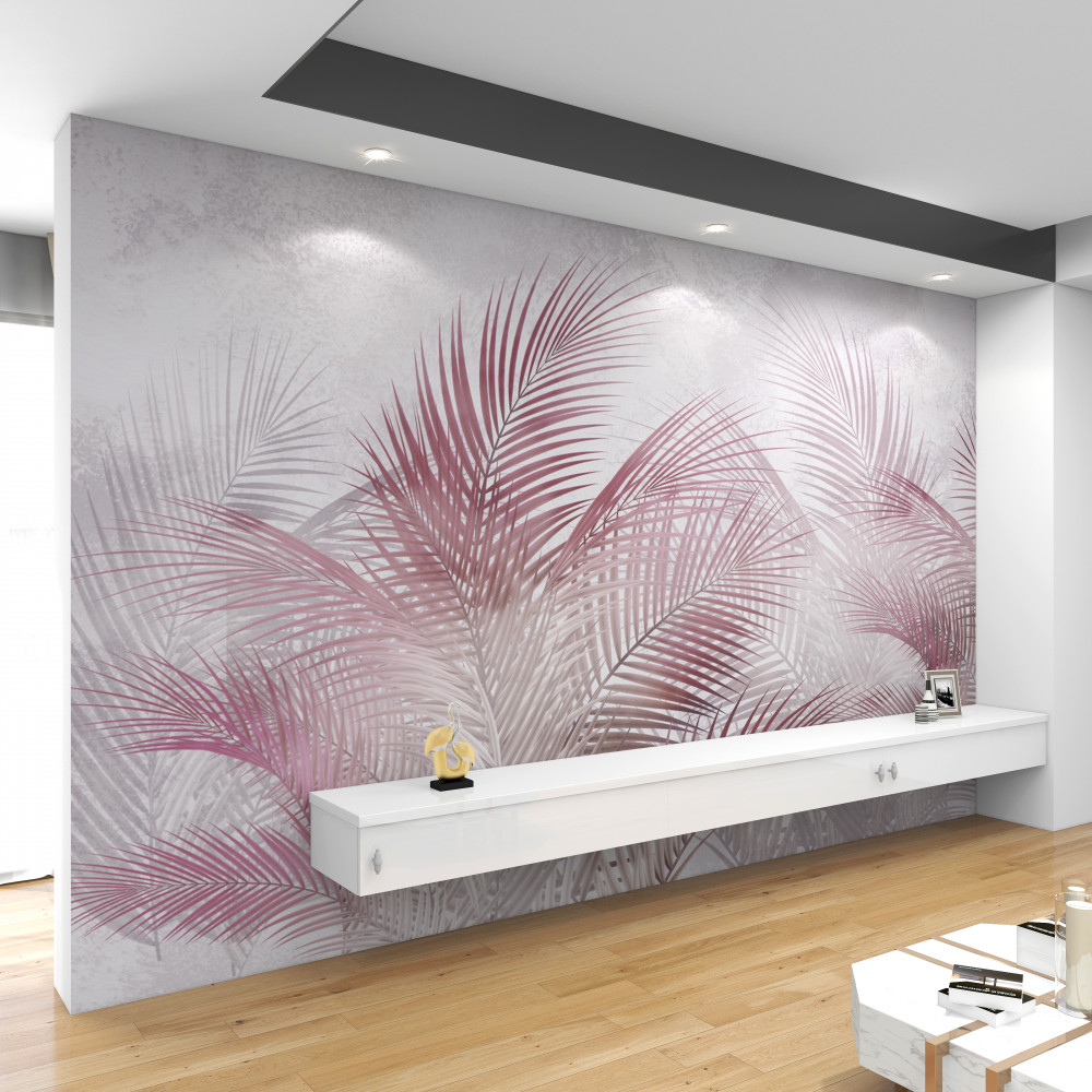 Fototapeta różowe liście palmowe we mgle