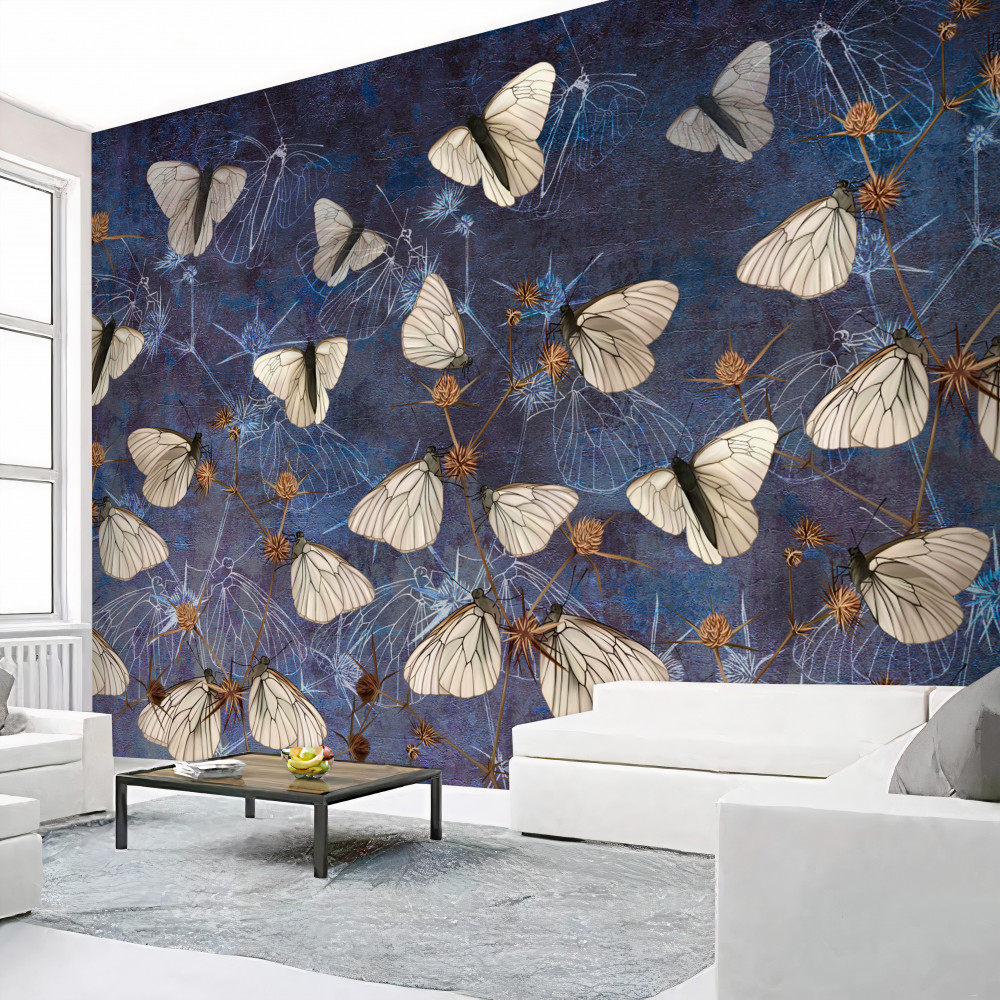 Fototapeta białe motyle na roślinach