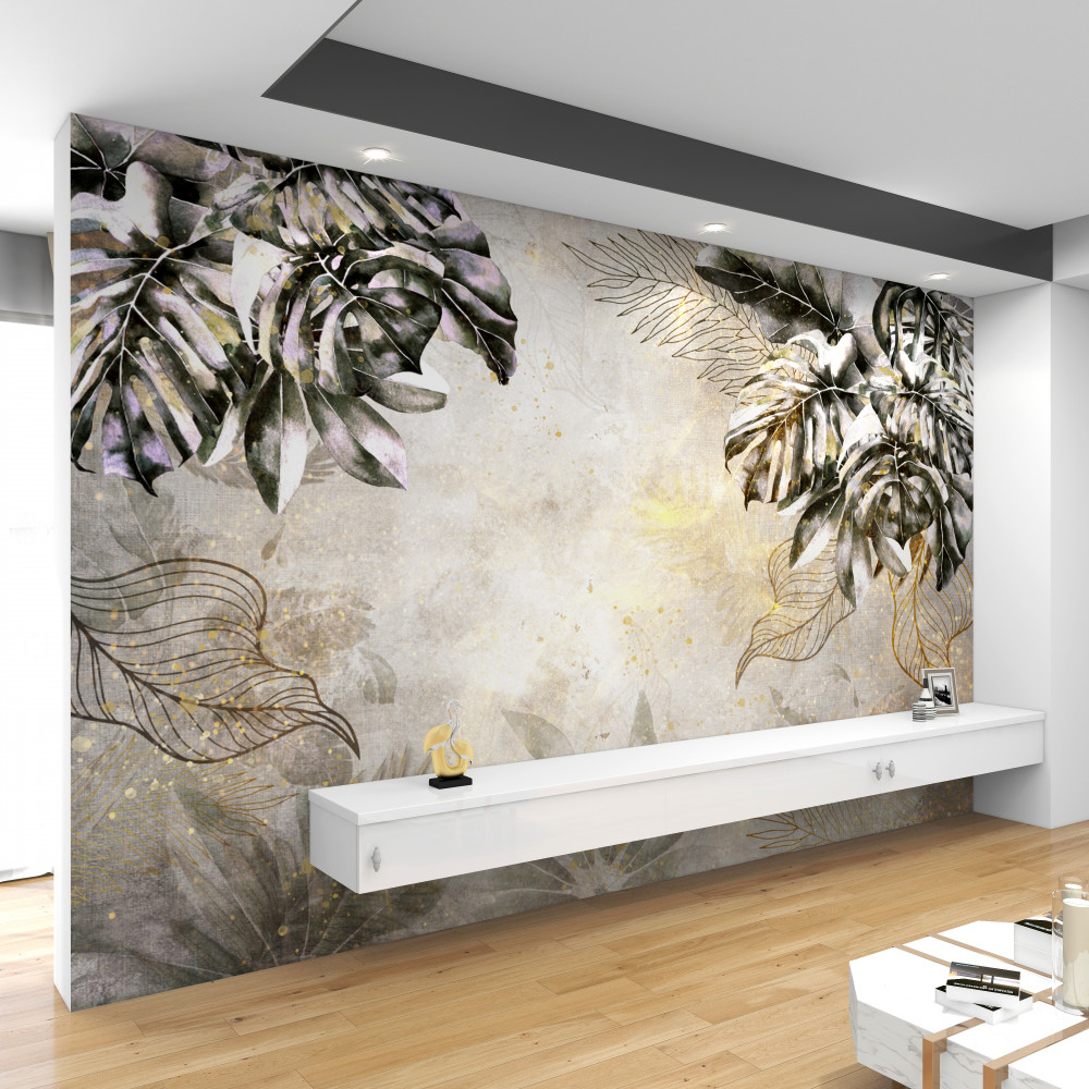 Fototapeta duże liście monstery w jesiennej kompozycji