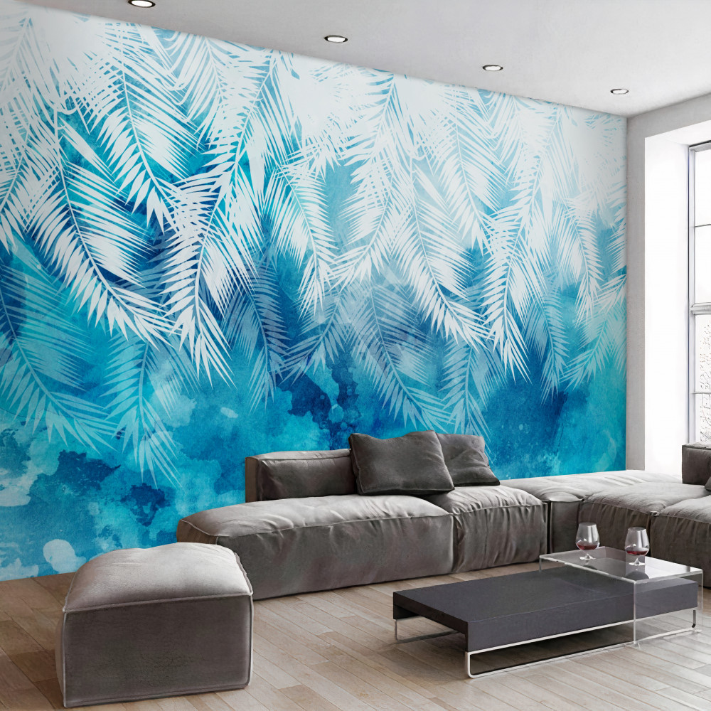 Fototapeta białe liście paproci na zimowym tle