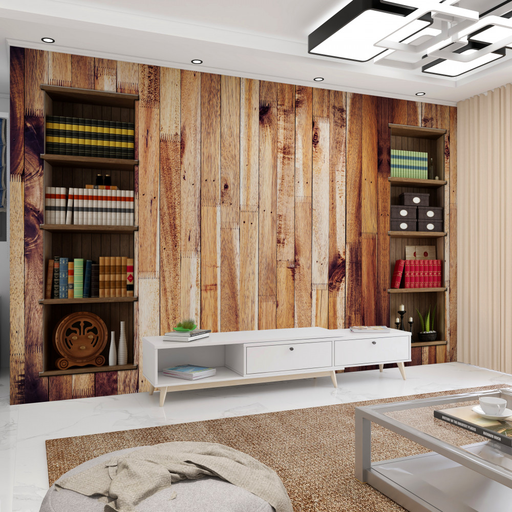 Fototapeta półki na książki na desce parkietowej