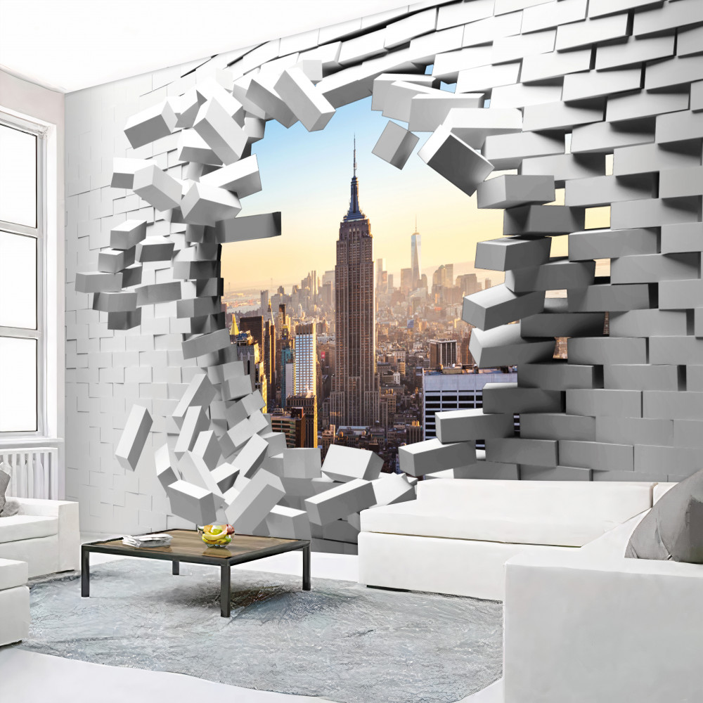 Fototapeta Widok na Empire State Building w połamanej ścianie