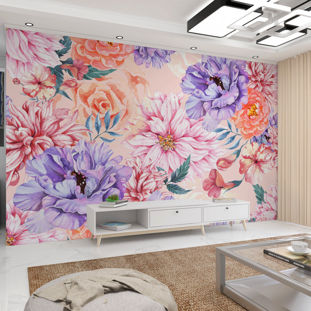 Fototapeta w połączeniu z jasnymi wiosennymi kwiatami