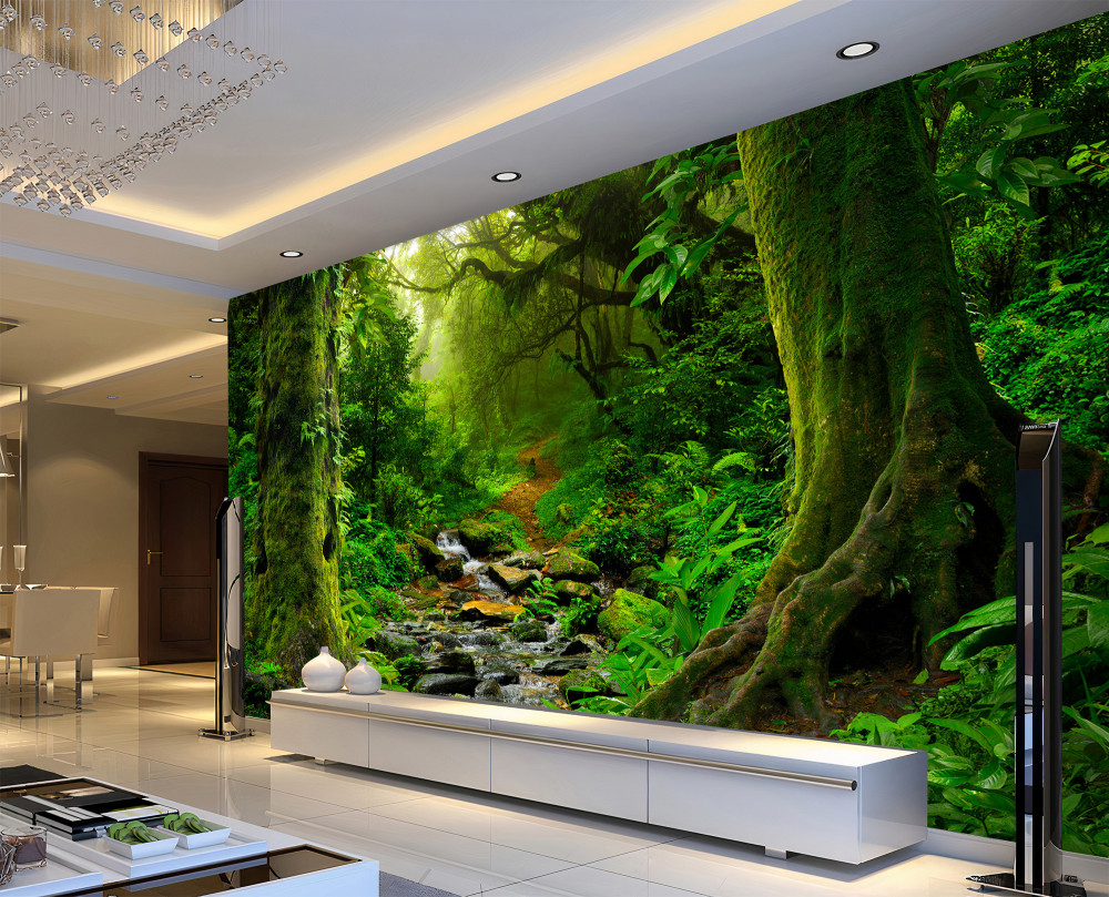 Fototapeta wodospad w środku lasu o świcie