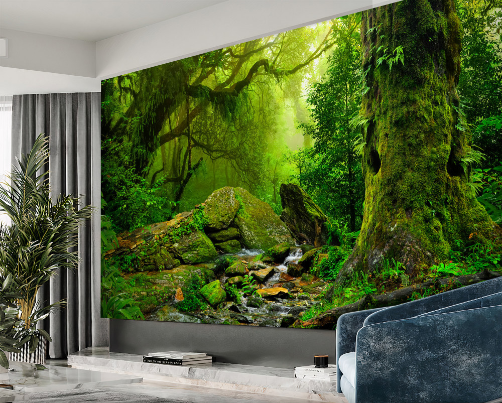 Fototapeta wodospad w zielonym lesie