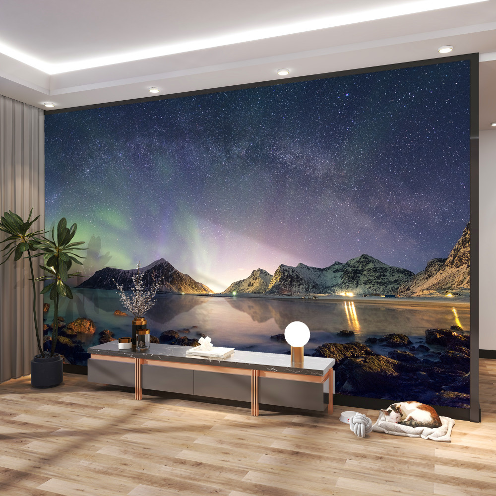 Fototapeta gwiaździsta noc i zorza polarna