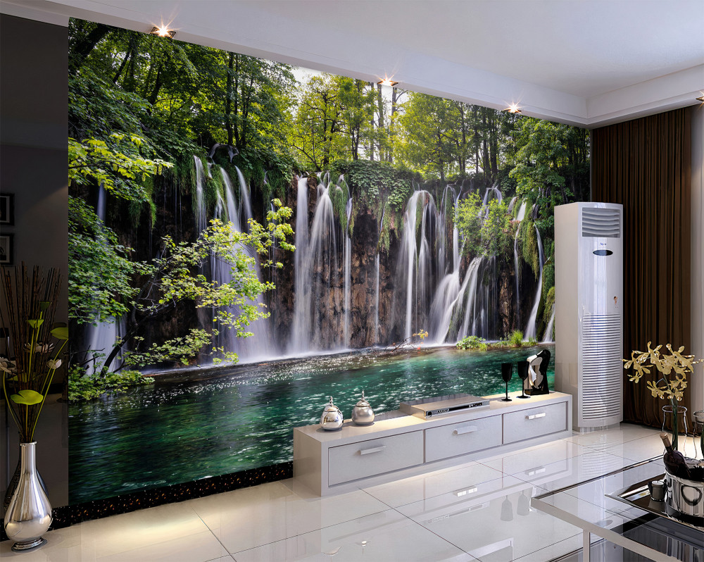 Fototapeta spadające wodospady do kryształowego jeziora