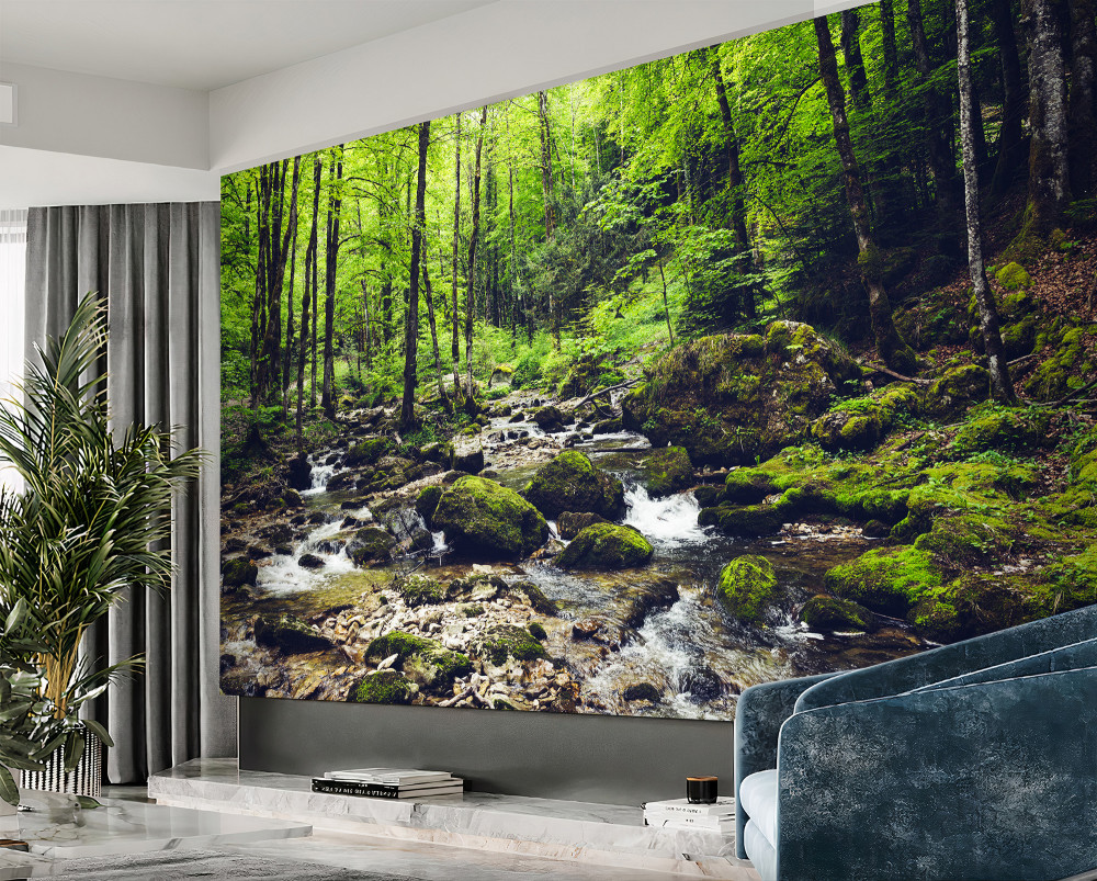 Fototapeta górski wodospad w zielonym lesie