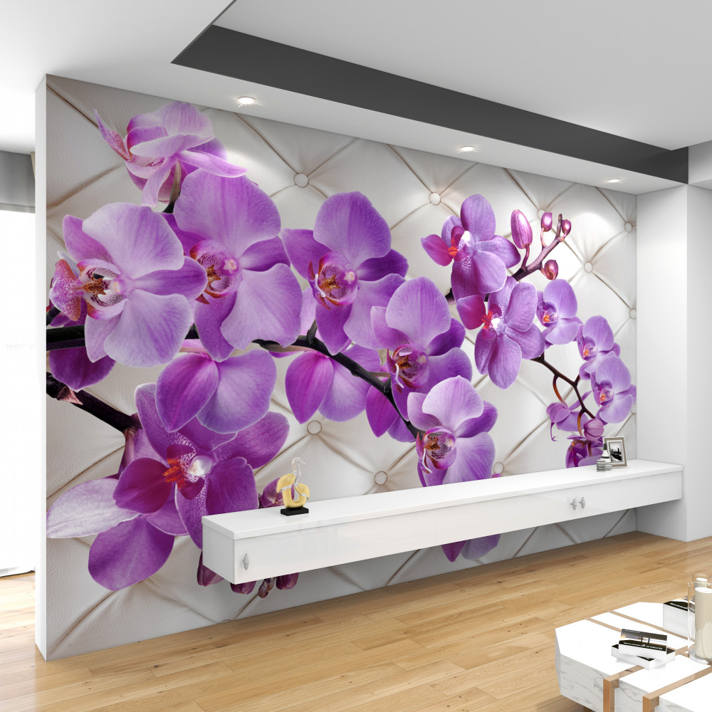 Fototapeta liliowe gałęzie orchidei na fakturze