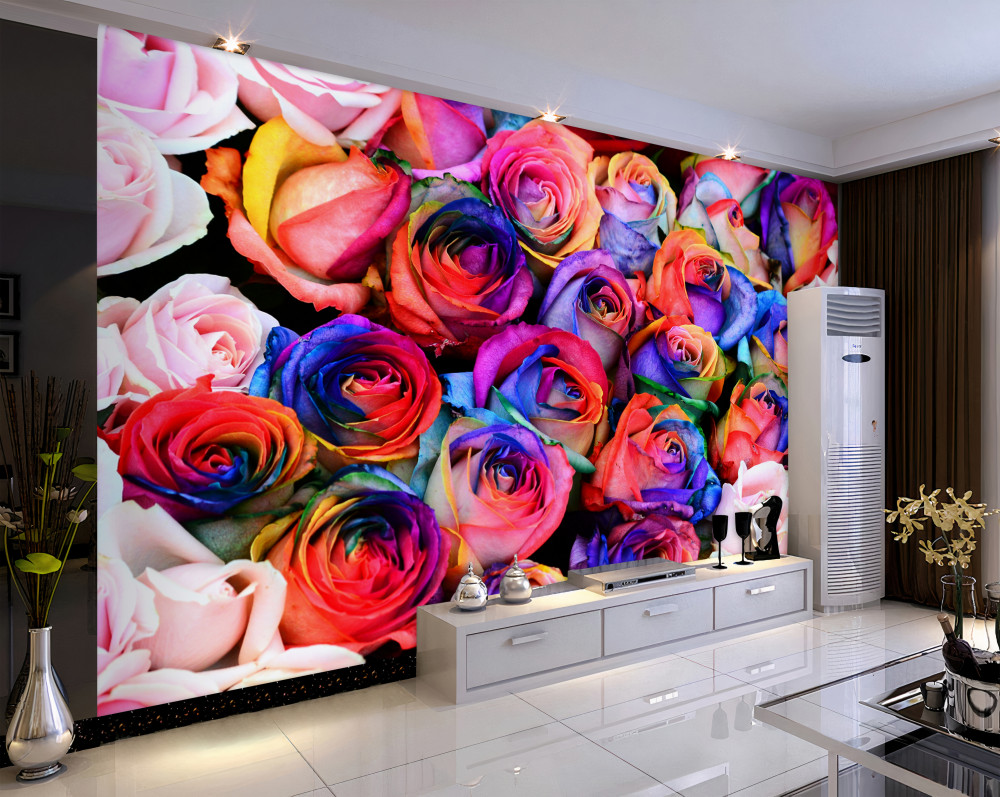 Fototapeta wielokolorowe róże na różowym tle