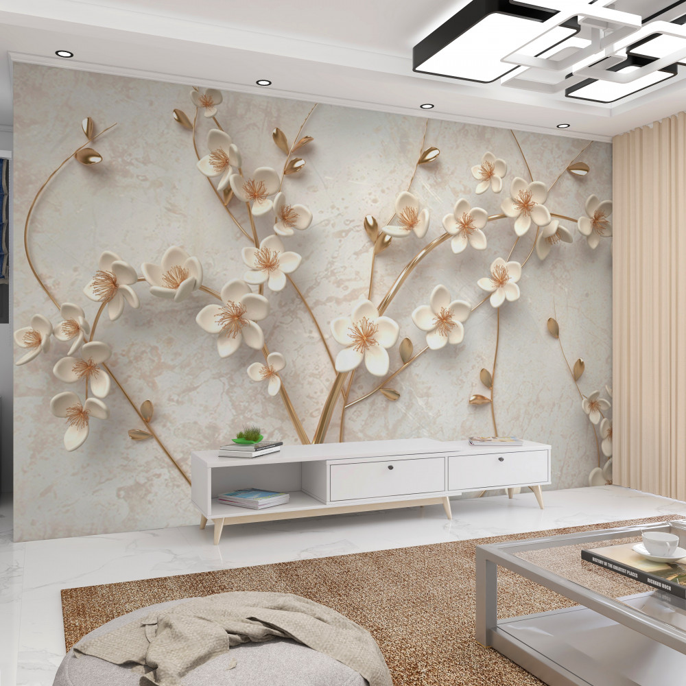 Fototapeta kilka gałęzi białych kwiatów magnolii