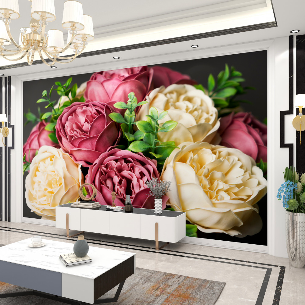 Fototapeta wielokolorowa róża piwonii w bukiecie