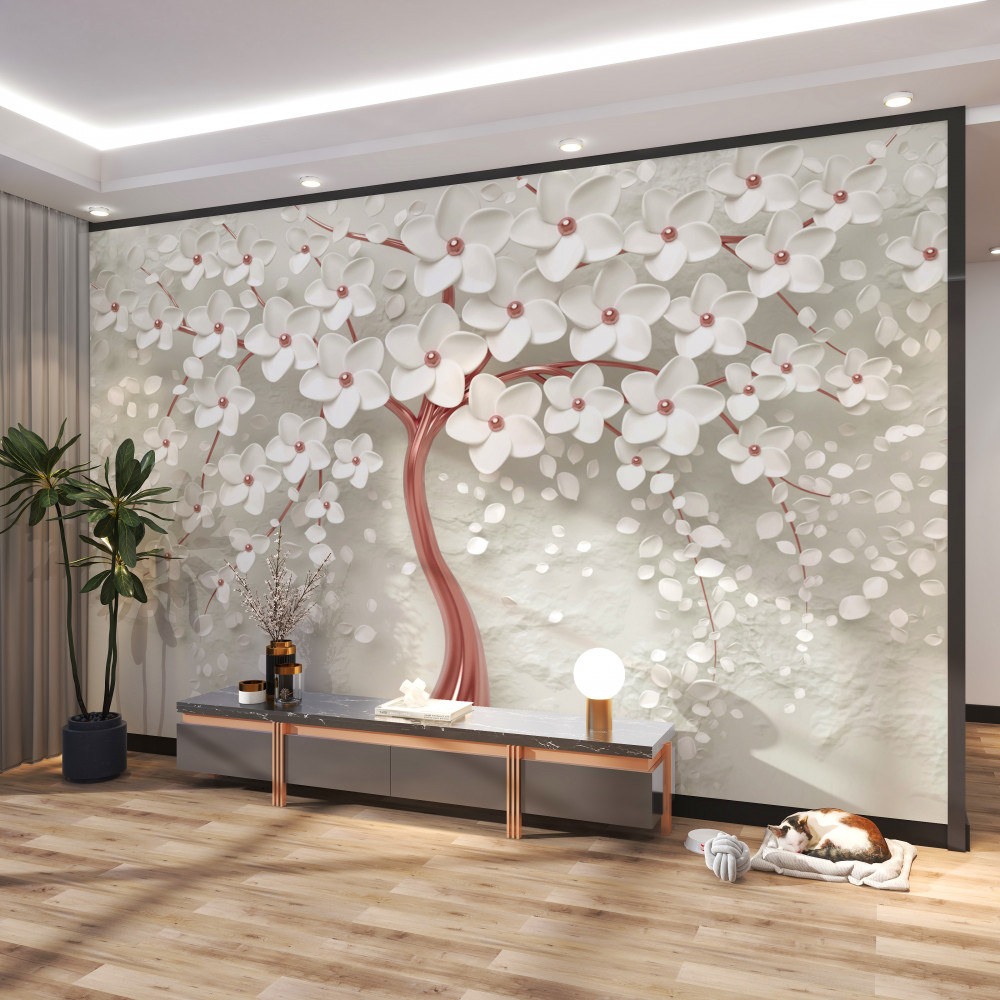 Fototapeta drzewo z bujnymi białymi kwiatami