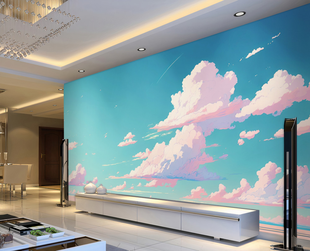 Fototapeta różowe chmury na błękitnym niebie