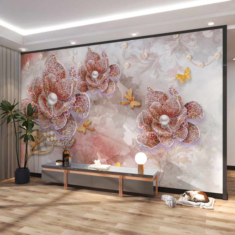 Fototapeta pąki kwiatowe z czerwonych kamieni i pereł