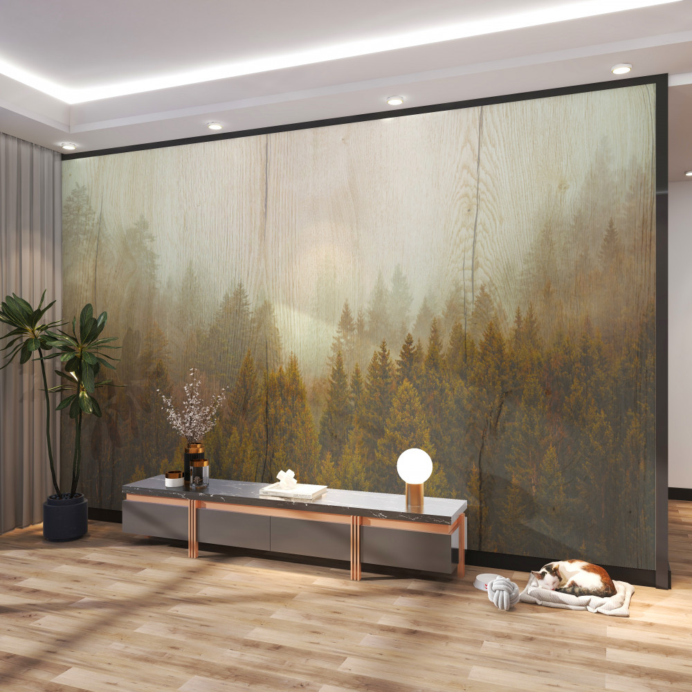 Fototapeta jesienny las we mgle