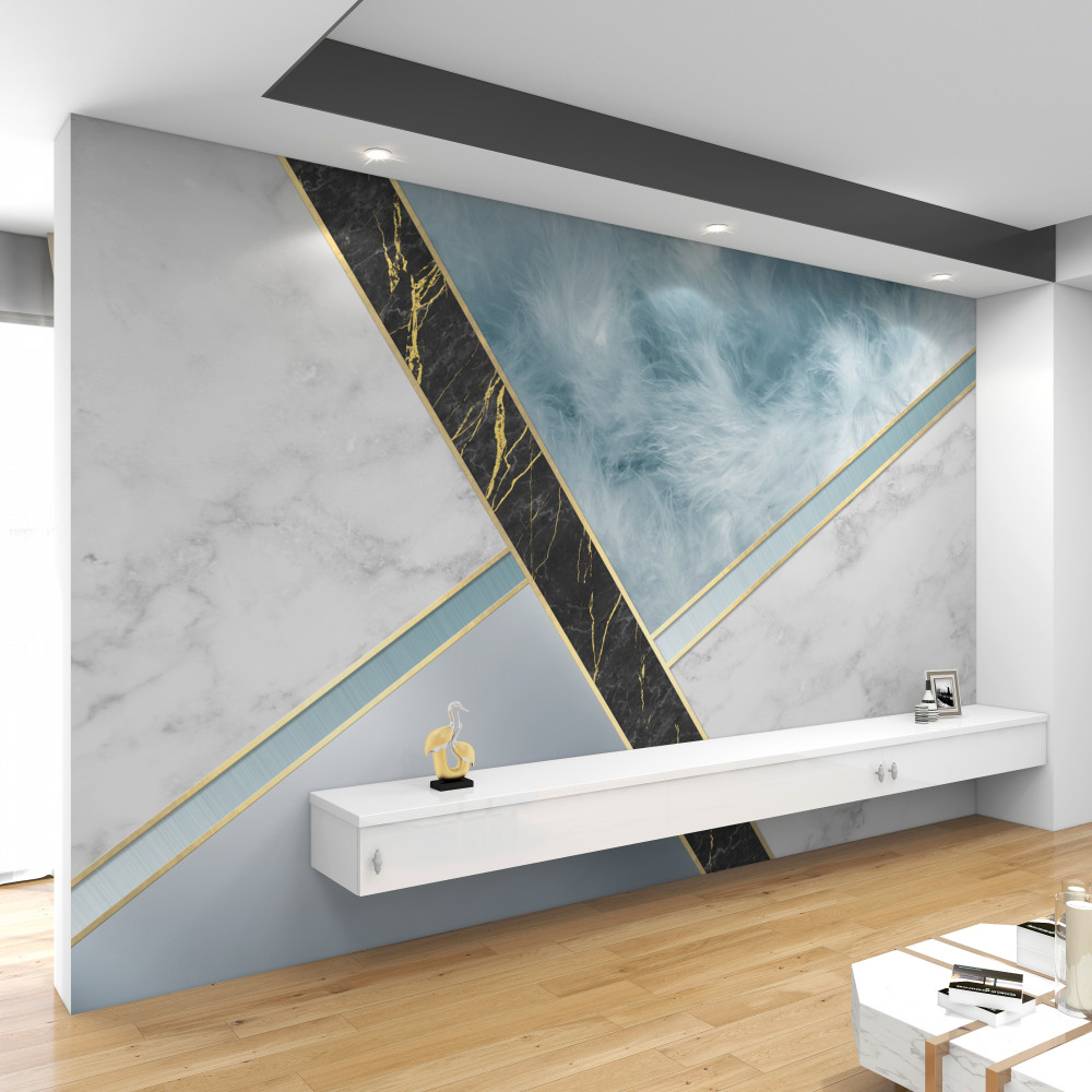 Fototapeta szary i niebieski marmur z czarną intarsją