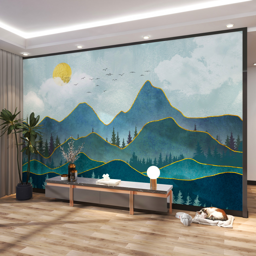 Fototapeta ilustracja górskiego lasu i rzeki