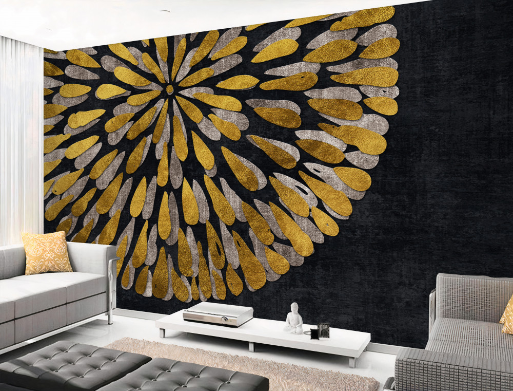 Fototapeta kwiaty mniszka lekarskiego ze złotą posypką