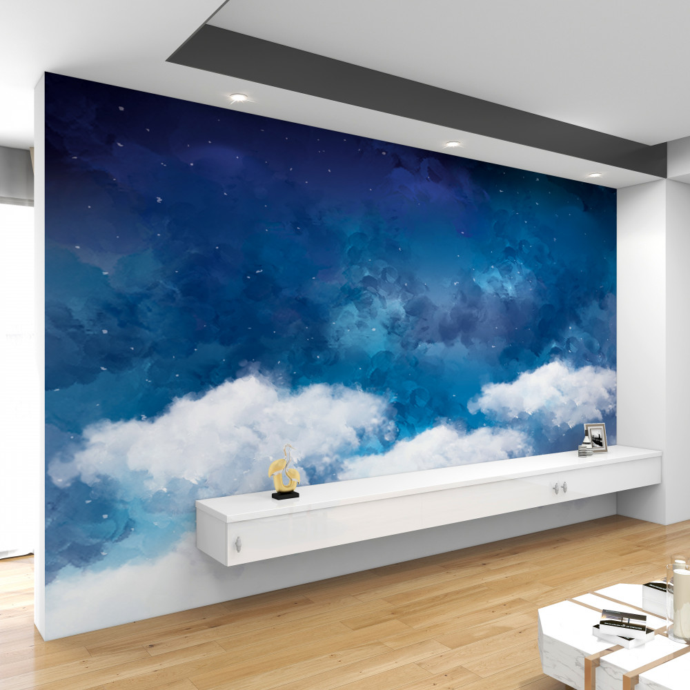 Fototapeta nocne niebo z chmurami i gwiazdami