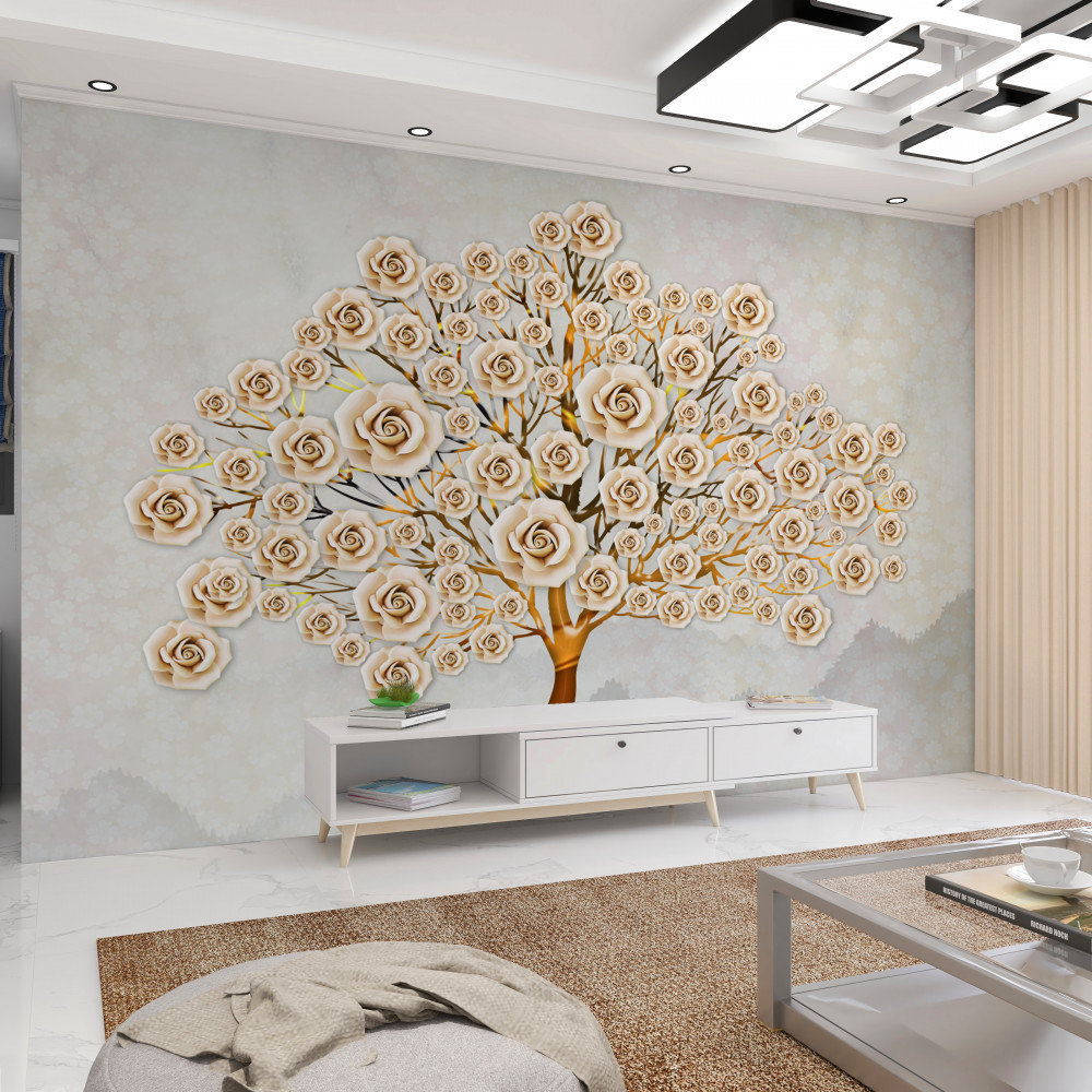 Fototapeta drzewo o jasnych pąkach róż