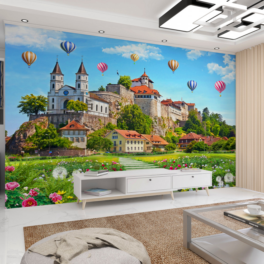 Fototapeta kolorowe balony na ogrzane powietrze nad miastem