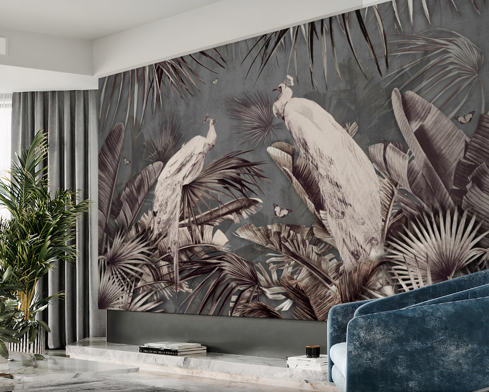 Fototapeta białe pawie przygotowują się na deszcz