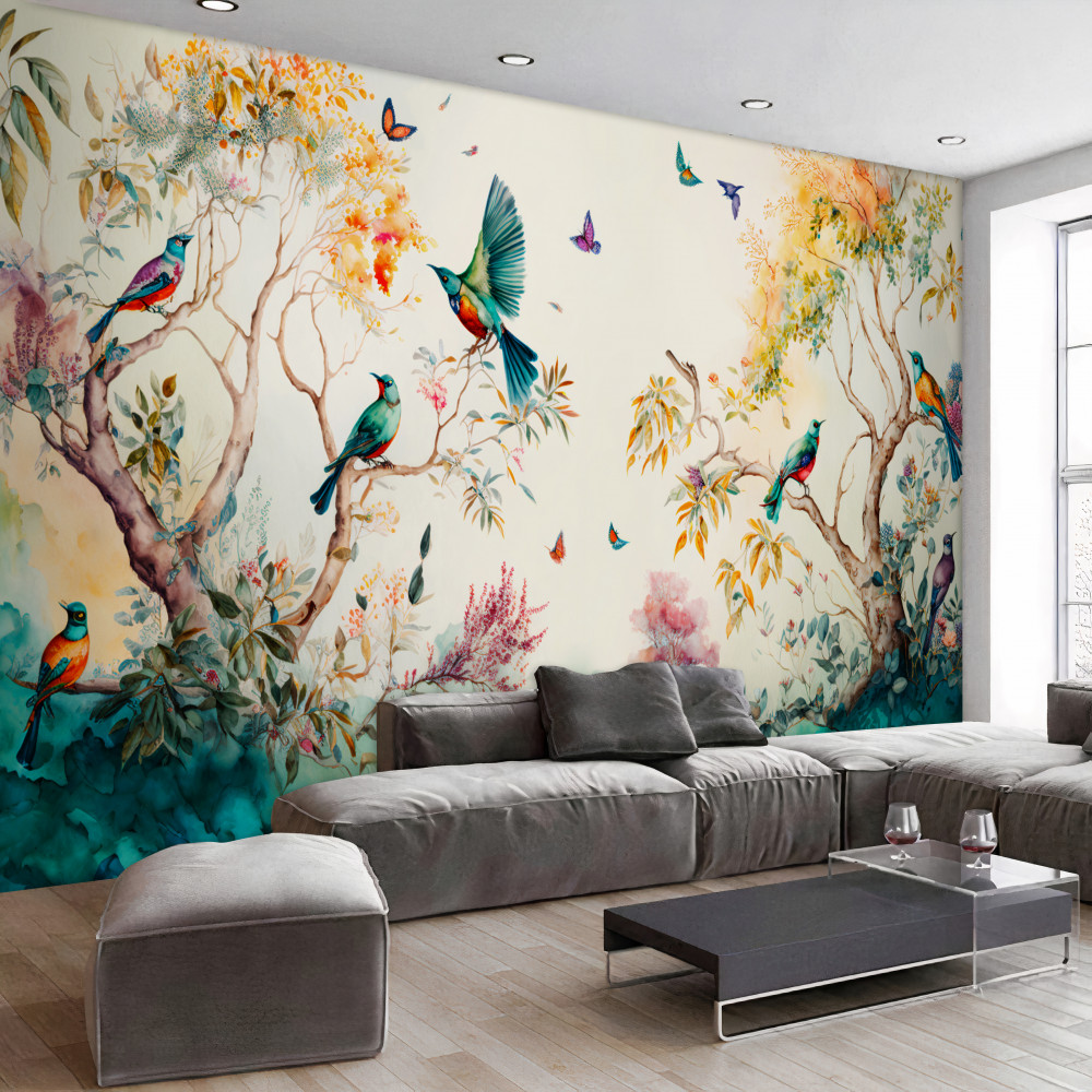 Fototapeta raj ptaków w koronach drzew