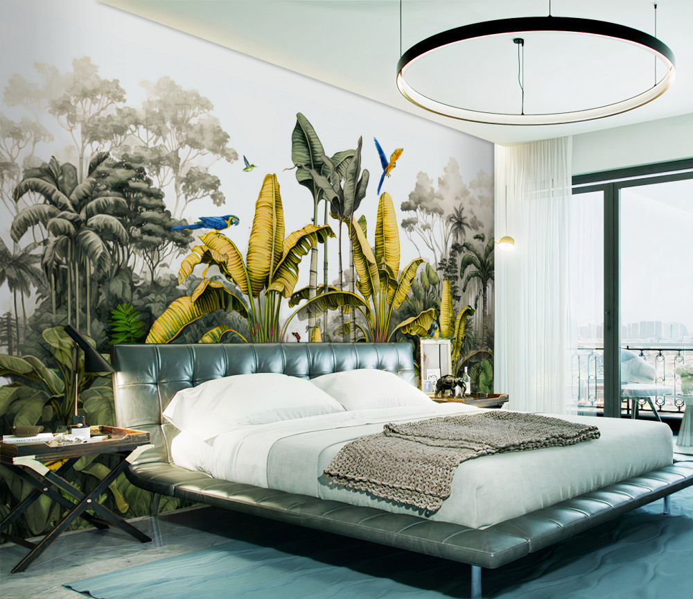 Fototapeta duże złote liście paproci w dżungli