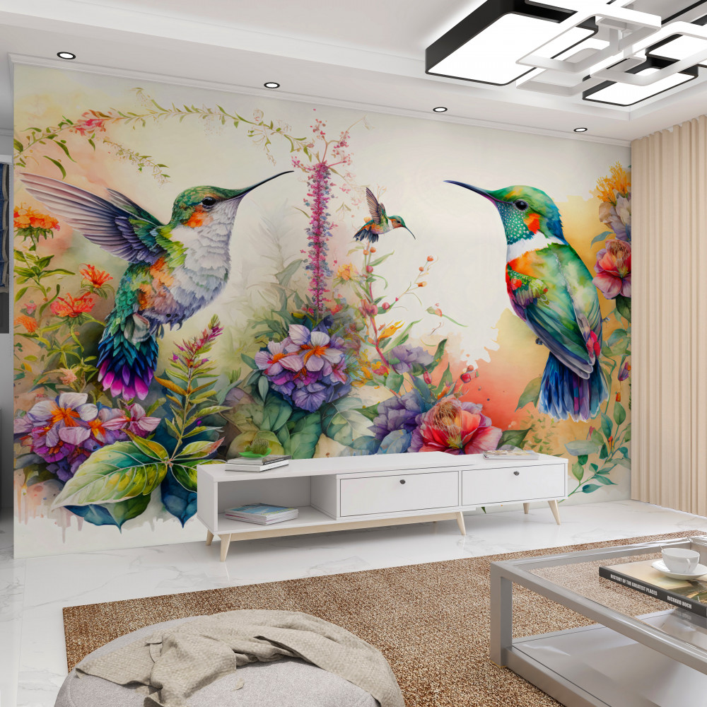 Fototapeta kolibry komunikują się za pomocą kwiatów