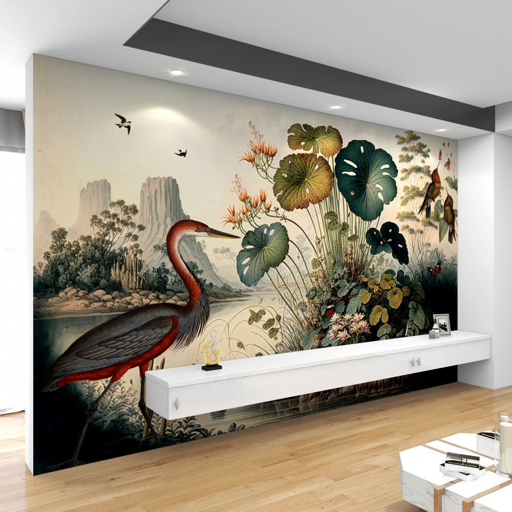 Fototapeta czaple i roślinność wodna stawu