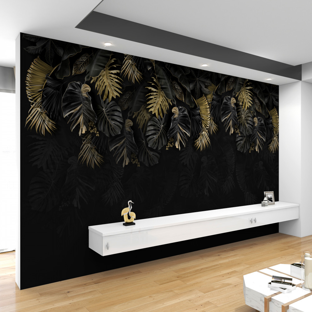 Fototapeta zielona i złota paproć w nocy